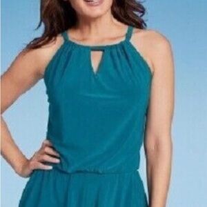 New Sleeveless Teal Halter Keyhole Top